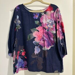 NWOT Soft Surroundings Navy Floral Blouse